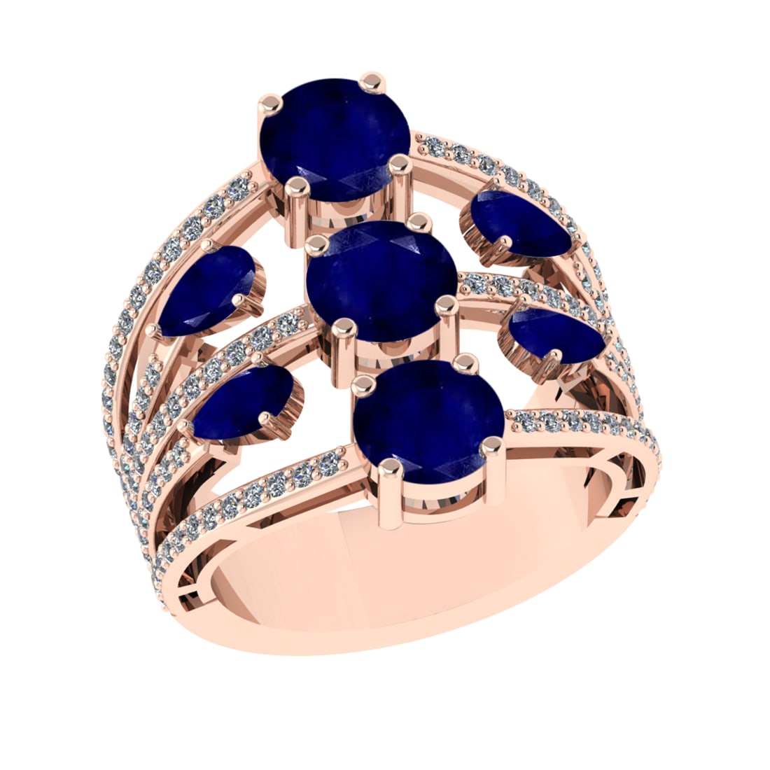4.22 Ctw VS/SI1 Blue Sapphire and Diamond 14k Rose Gold Engagement Ring (AL: Center Stone Weight :-3.52 Ctw ( Pear & Round cut )Center Stone Color :-Blue Sapphire Center Stone Setting : Prong Side Diamond Weight Of Ctw :- 0.70 Ctw Color : J-K Clarity : VS/SI1 Daimond Setting :