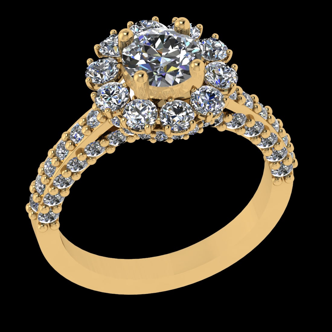 2.87 Ctw VS/SI1 Diamond 18K Yellow Gold Engagement Ring: Center Diamond Weight :- 1.00 Ctw (Round cut) Color :- G-H Clarity : VS/SI1 Center Stone Setting : Prong Side Diamond Weight Of Ctw 1.87 Ctw Color : G-H Clarity : VS/SI1 Stone Setting : Prong Metal We