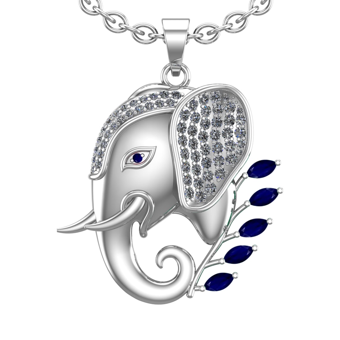1.99 Ctw VS/SI1 Blue Sapphire and Diamond 14k white Gold Animal theme Eleph: Center Stone Weight :-0.75 Ctw ( Marquise & Round Cut) Center Stone Color :-Blue Sapphire Center Stone Setting : Prong Side Diamond Weight Of Ctw :- 1.24 Ctw Color : J-K Clarity : VS/SI1 Daimond Setti