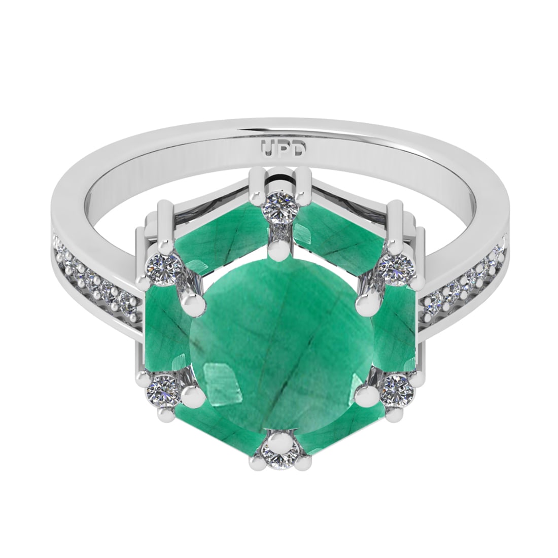 2.78 Ctw VS/SI1 Emerald and Diamond 14k white Gold Engagement Ring (ALL DIA: Center Stone Weight :-2.60 Ctw ( Round & Marquise Cut) Center Stone Color :-Emerald Center Stone Setting : Prong Side Diamond Weight Of Ctw :- 0.18 Ctw Color : J-K Clarity : VS/SI1 Daimond Setting : P