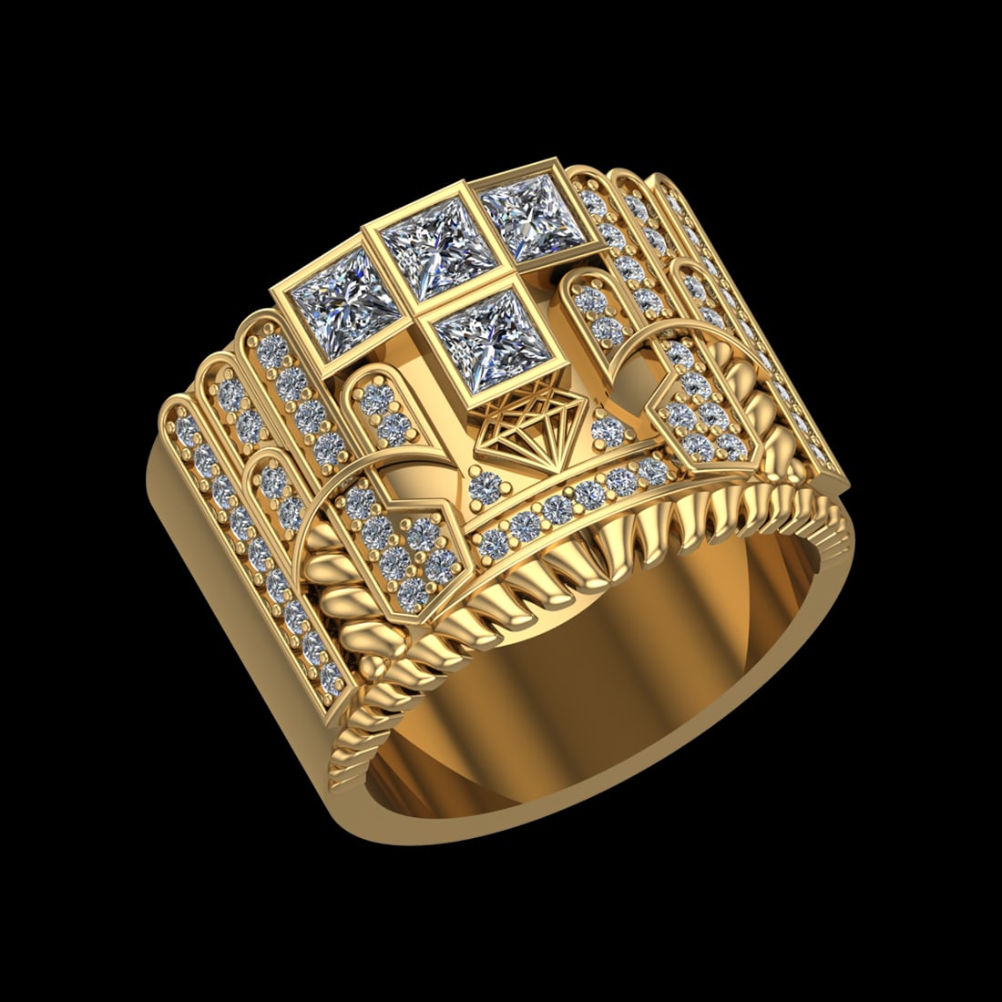 0.89 Ctw VS/SI1 Diamond Prong Set 10k Yellow Gold Men s theme Engagement Ri: Center Daimond Weight :-0.44 Ctw ( Princess Cut) Color : J-K Clarity : VS/SI1 Side Diamond Weight Of Ctw 0.45 Ctw Color : J-K Clarity : VS/SI1 Daimond Setting : Prong Metal Weight : Approx 12.97 gram 