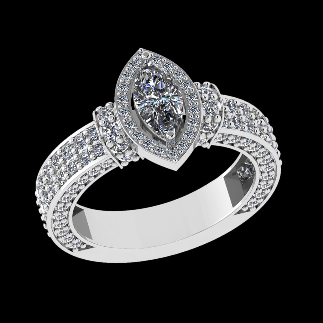 1.92 Ctw VS/SI1 Diamond 14 K White Gold Engagement Ring (ALL DIAMOND ARE LA: Center Diamond Weight : 0.50 Ctw (Marquise Cut) Center Color :-G-H Center Stone Clarity :- VS/SI1 Center Stone Setting : Prong Side Stone Weight Of Ctw 1.42 Ctw Side Stone Color : G-H Stone Clarity : 