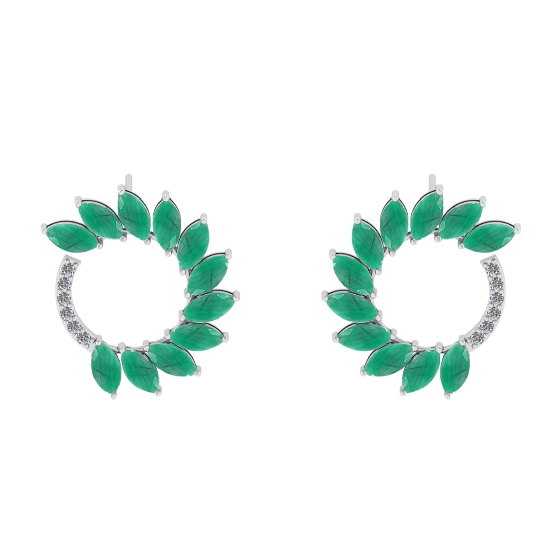 3.18 Ctw VS/SI1 Emerlad And Diamond 14K White Gold Earrings (ALL DIAMOND AR: Center Stone Weight : 3.00 Ctw (Marquise Cut ) Center Stone Color : Emerlad Stone Setting : Prong Side Diamond Weight Of Ctw 0.18 Ctw Side Stone Color : J-K Stone Clarity : VS/SI1 Stone Setting : Pron