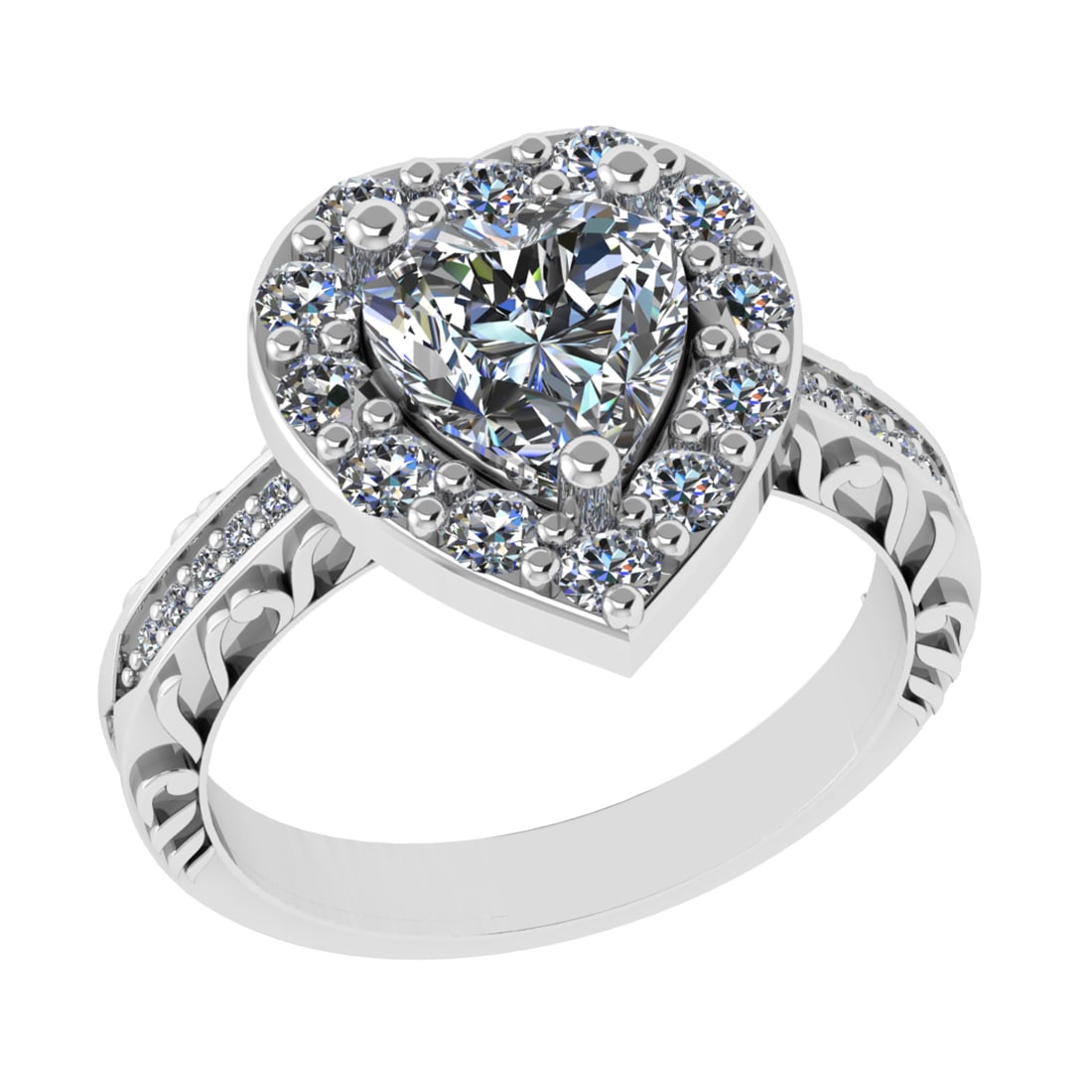 2.52 Ctw VS/SI1 Diamond 14k White Gold Engagement Ring (ALL DIAMOND ARE LAB: Center Diamond Weight : 1.50 Ctw ( Heart Cut ) Color :- J-K Clarity :VS/SI1 Stone Setting : Prong Side Diamond Weight Of Ctw 1.02 Ctw Side Stone Color : J-K Stone Clarity :VS/SI1 Stone Setting : Prong