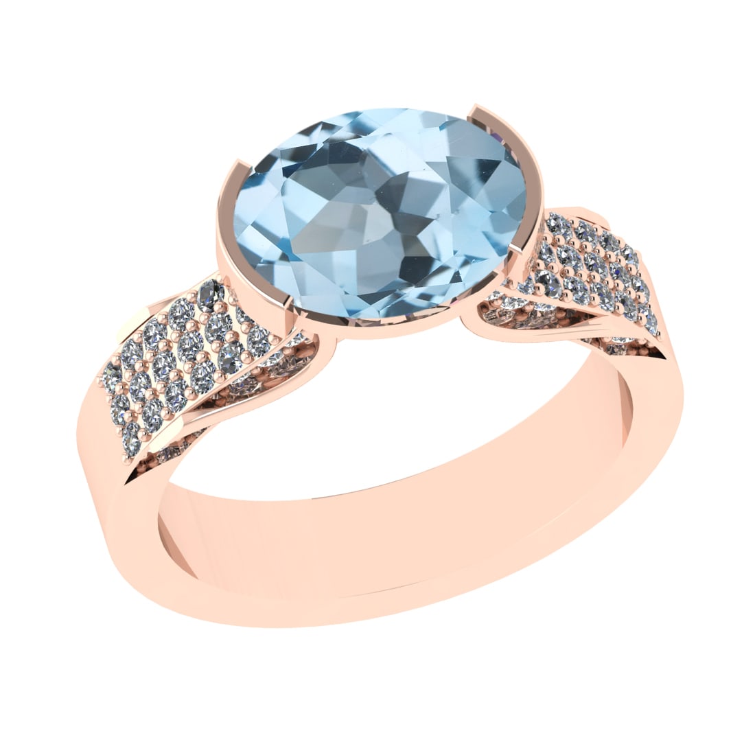 2.98 Ctw VS/SI1 Blue Topaz And Diamond 14K Rose Gold Engagement Ring( ALL D: Center Stone Weight : 2.50 Ctw ( Oval Cut ) Center Stone Color : Blue Topaz Stone Setting : Prong Side Diamond Weight Of Ctw 0.48 Ctw Side Stone Color : J-K Stone Clarity : VS/SI1 Stone Setting : Pron
