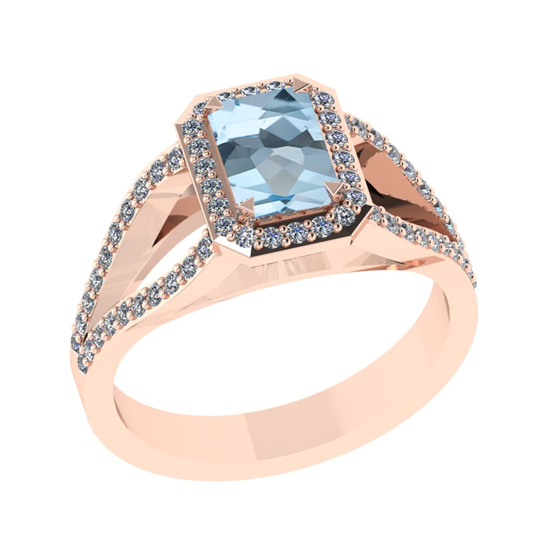 1.43 Ctw VS/SI1 Blue Topaz and Diamond Set 10K Rose Gold Engagement Ring (A: Center Stone Weight :-1.00 Ctw ( Emerald Cut) Center Stone Color :-Blue Topaz Center Stone Setting : Prong Side Diamond Weight Of Ctw 0.43 Ctw Color : J-K Clarity : VS/SI1 Daimond Setting : Prong Meta