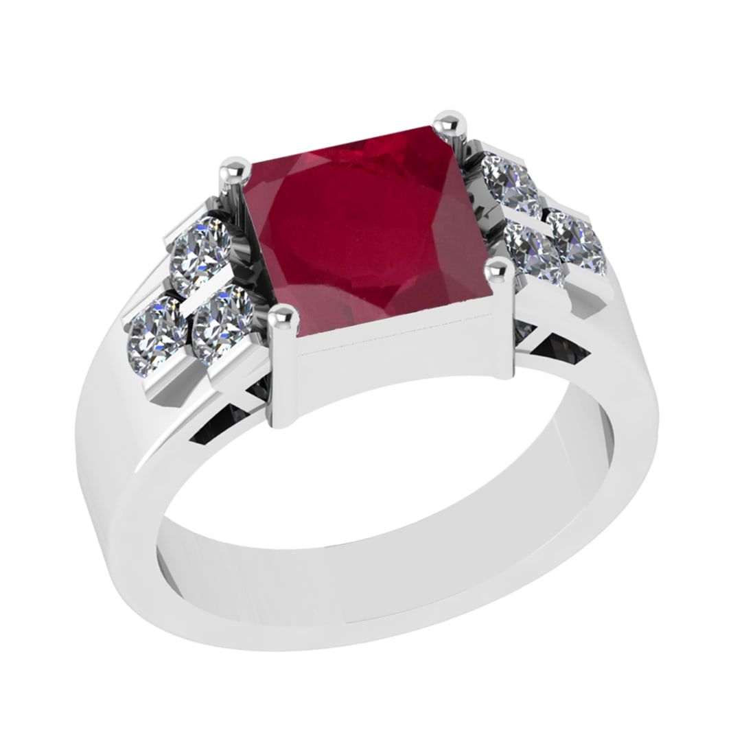 3.66 Ctw VS/SI1 Ruby and Diamond 14k white Gold Engagement Ring (ALL DIAMON: Center Stone Weight :-3.00 Ctw ( Princess Cut) Center Stone Color :-Ruby Center Stone Setting : Prong Side Diamond Weight Of Ctw :- 0.66 Ctw Color : J-K Clarity : VS/SI1 Daimond Setting : Prong Metal 