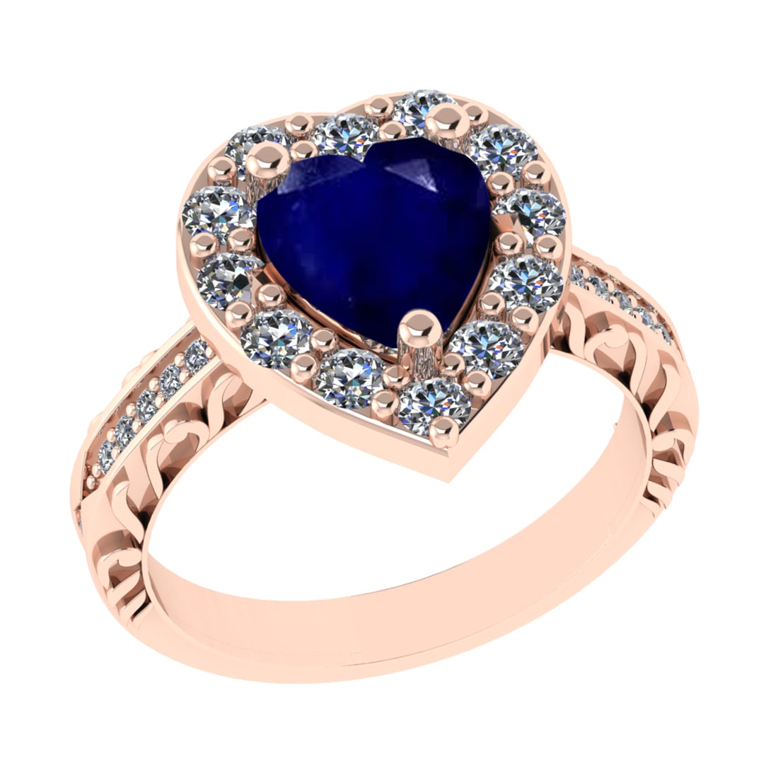 2.52 Ctw VS/SI1 Blue Sapphire And Diamond 14k Rose Gold Engagement Ring (AL: Center Stone Weight : 1.50 Ctw ( Heart Cut ) Center Stone Color : Blue Sapphire Stone Setting : Prong Side Diamond Weight Of Ctw 1.02 Ctw Side Stone Color : G-H Stone Clarity : VS/SI1 Stone Setting : 