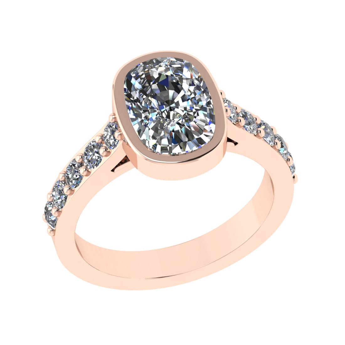 3.20 Ctw VS/SI1 Diamond Prong Set 14K Rose Gold Engagement Ring: Center Diamond Weight :-2.50 Ctw ( Cushion Cut) Color :- J-K Clarity : VS/SI1 Center Stone Setting : Prong Side Diamond Weight Of Ctw 0.70 Ctw Color : J-K Clarity : VS/SI1 Stone Setting : Prong Metal 