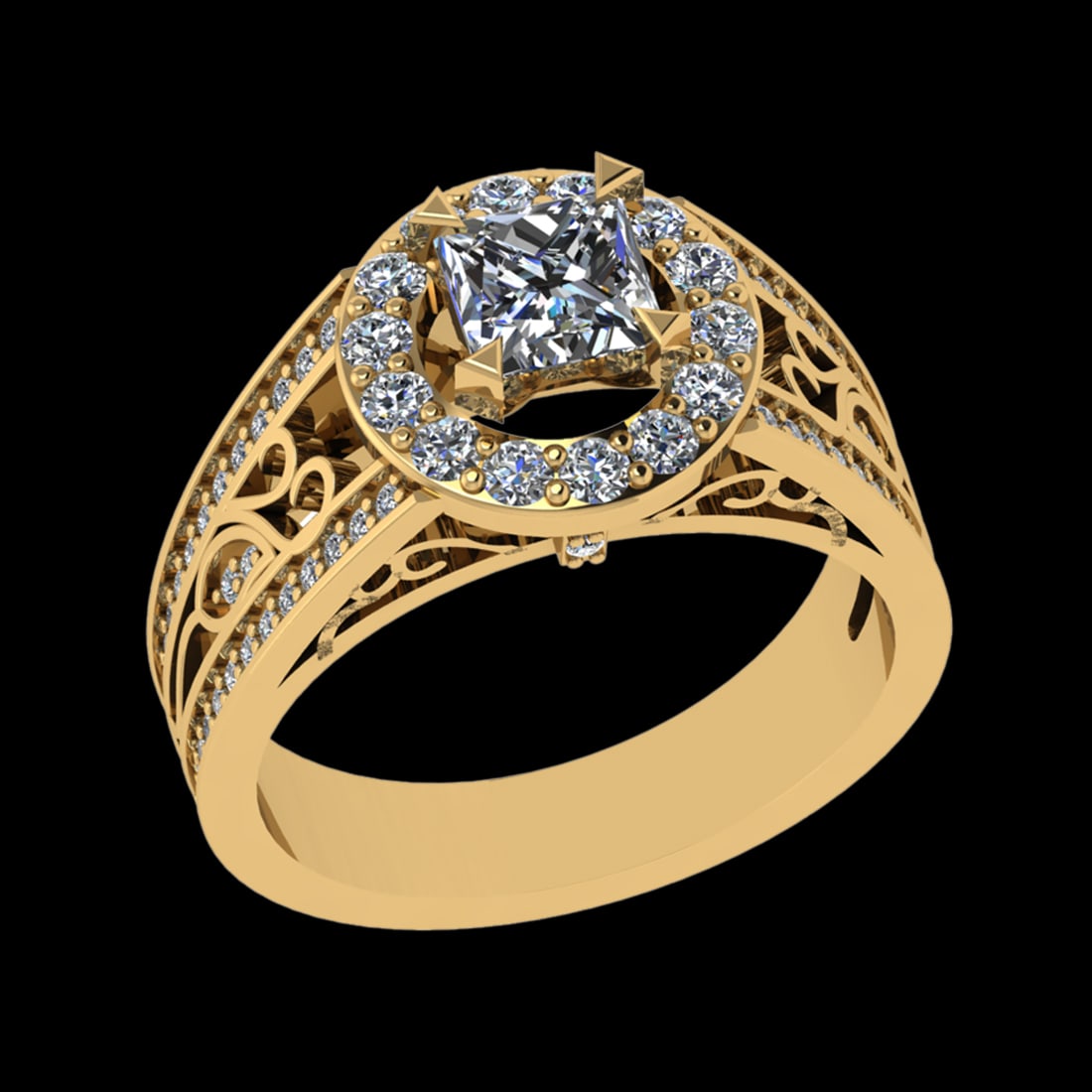 1.57 Ctw VS/SI1 Diamond 10k Yellow Gold Engagement Ring (ALL DIAMOND ARE LA: Center Daimond Weight :-0.75 Ctw ( Princess Cut) Color : J-K Clarity : VS/SI1 Side Diamond Weight Of Ctw 0.82 Ctw Color : J-K Clarity : VS/SI1 Daimond Setting : Prong Metal Weight : Approx 4.66 gram 1