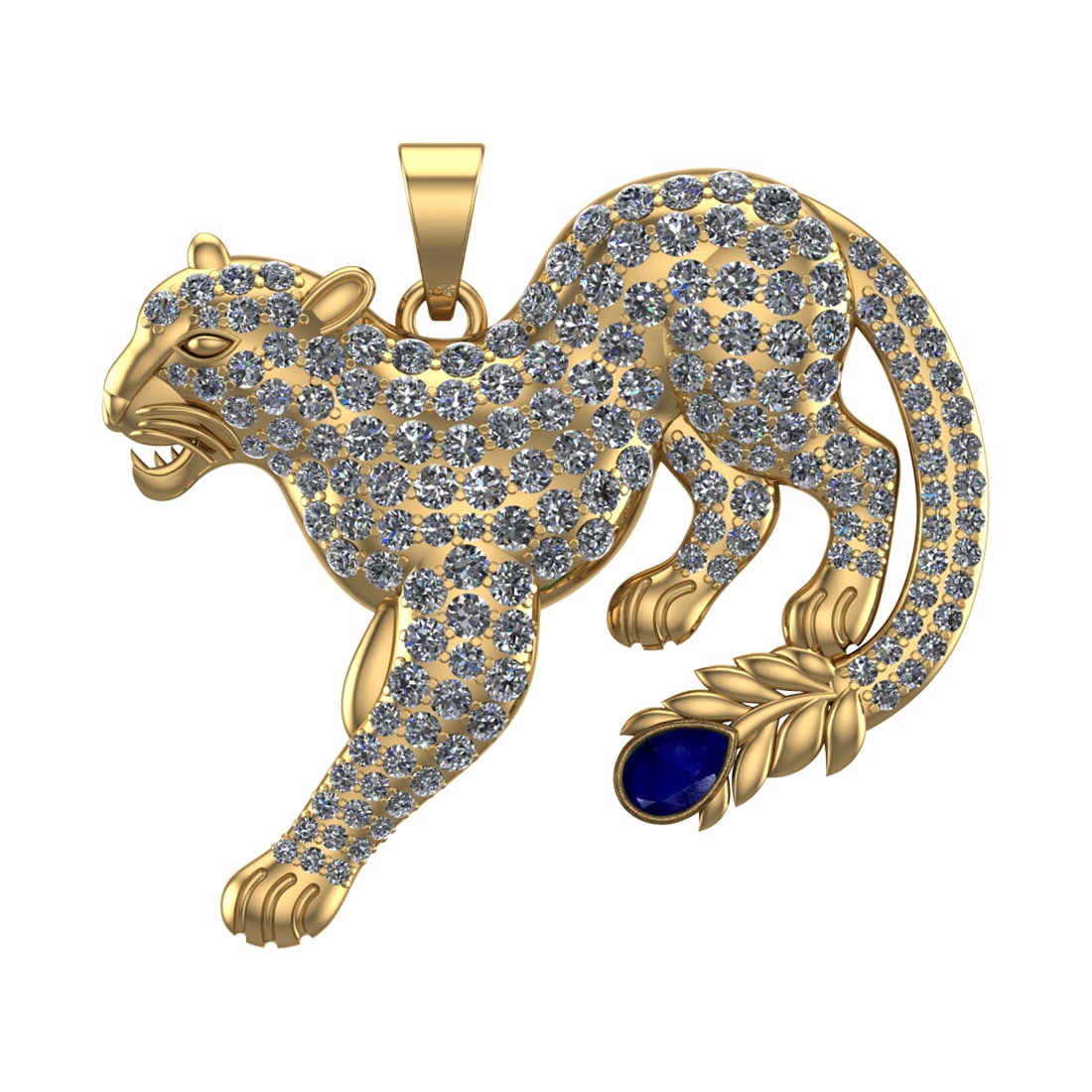6.61 Ctw VS/SI1 Blue Sapphire and Diamond 14k Yellow Gold creature theme pa: Center Stone Weight :-0.50 Ctw ( Pear Cut) Center Stone Color :-Blue Sapphire Center Stone Setting : Prong Side Diamond Weight Of Ctw :- 6.11 Ctw Color : J-K Clarity : VS/SI1 Daimond Setting : Prong M