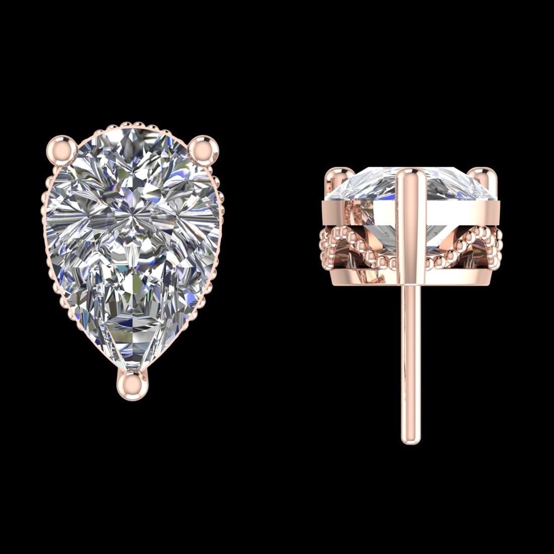 1.90 Ctw VS/SI1 Diamond 14k Rose Gold Stud Earrings (ALL DIAMOND ARE LAB GR: Center Diamond Weight :-1.90 Ctw ( 2 Pec Pear Cut ) Color :-G-H (ALL DIAMOND ARE LAB GROWN ) Clarity : VS/SI1 Setting : Prong Metal Weight : Approx 2.15 Gram 14k Rose Gold Stud Earrings (ALL DIAMOND A