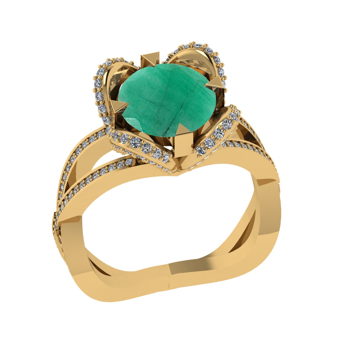 3.40 Ctw VS/SI1 Emerald and Diamond 14k Yellow Gold Engagement Ring: Center Stone Weight :-2.75 Ctw ( Round Cut) Center Stone Color :-Emerald Center Stone Setting : Prong Side Diamond Weight Of Ctw :- 0.65 Ctw Color : J-K Clarity : VS/SI1 Daimond Setting : Prong Metal 