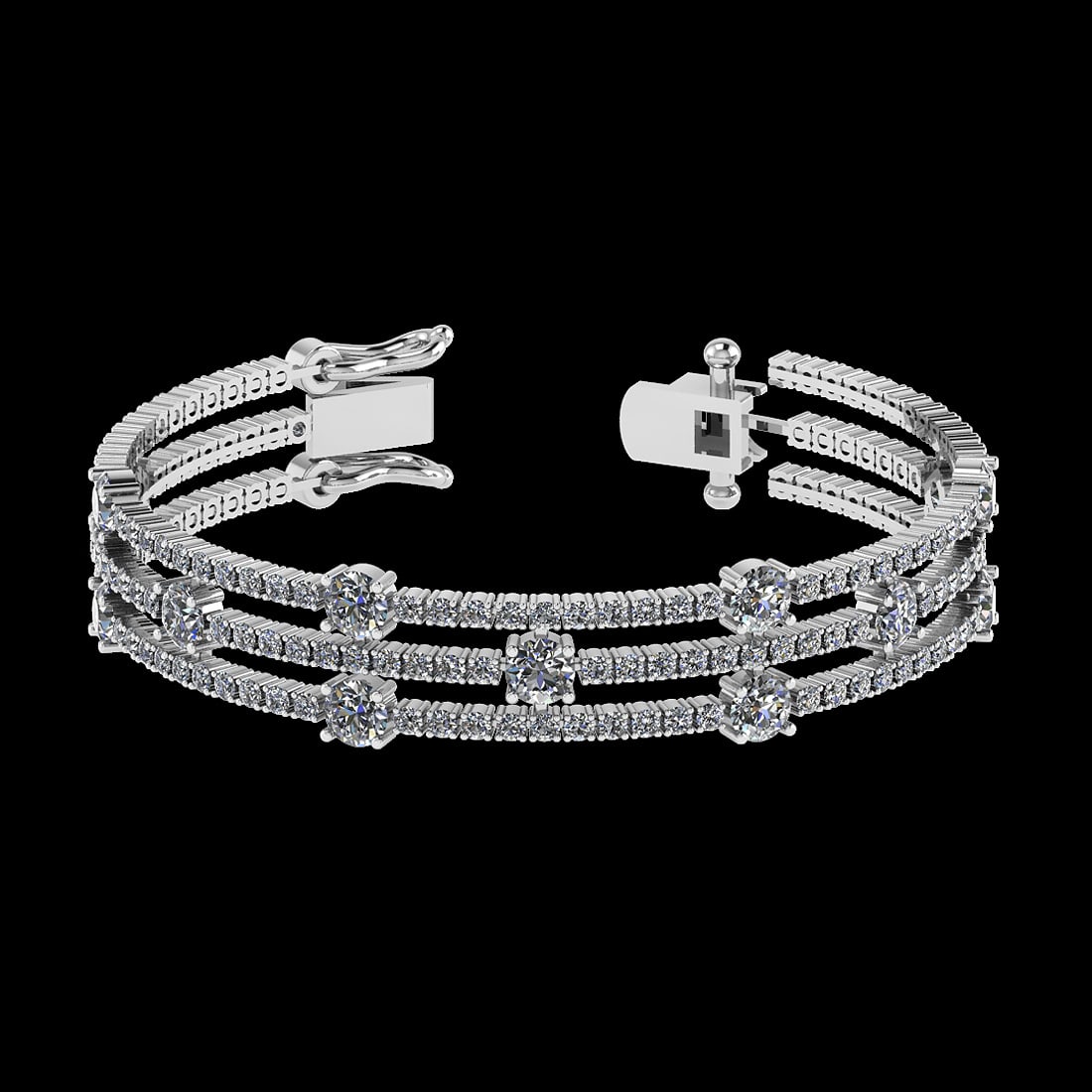 6.52 Ctw VS/SI1 Diamond Style 14K White Gold Bracelet (ALL DIAMOND ARE LAB: Center Diamond Weight : 1.50 Ctw ( Round Cut) Center Color :-J-K Center Stone Clarity :- VS/SI1 Center Stone Setting : Prong Side Stone Weight Of Ctw 5.02 Ctw Side Stone Color : J-K Stone Clarity : VS