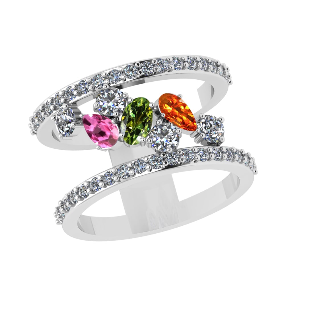 1.72 Ctw VS/SI1 Multi Sapphire and Diamond 14k white Gold Engagement Ring (: Multi Stone Weight :-0.71 Ctw ( Oval & Pear Cut) Multi Stone Color :- Pink,Green,Orange Sapphire Center Stone Setting : Prong Side Diamond Weight Of Ctw :- 1.01 Ctw Color : F-G Clarity : VS/SI1 Daimon