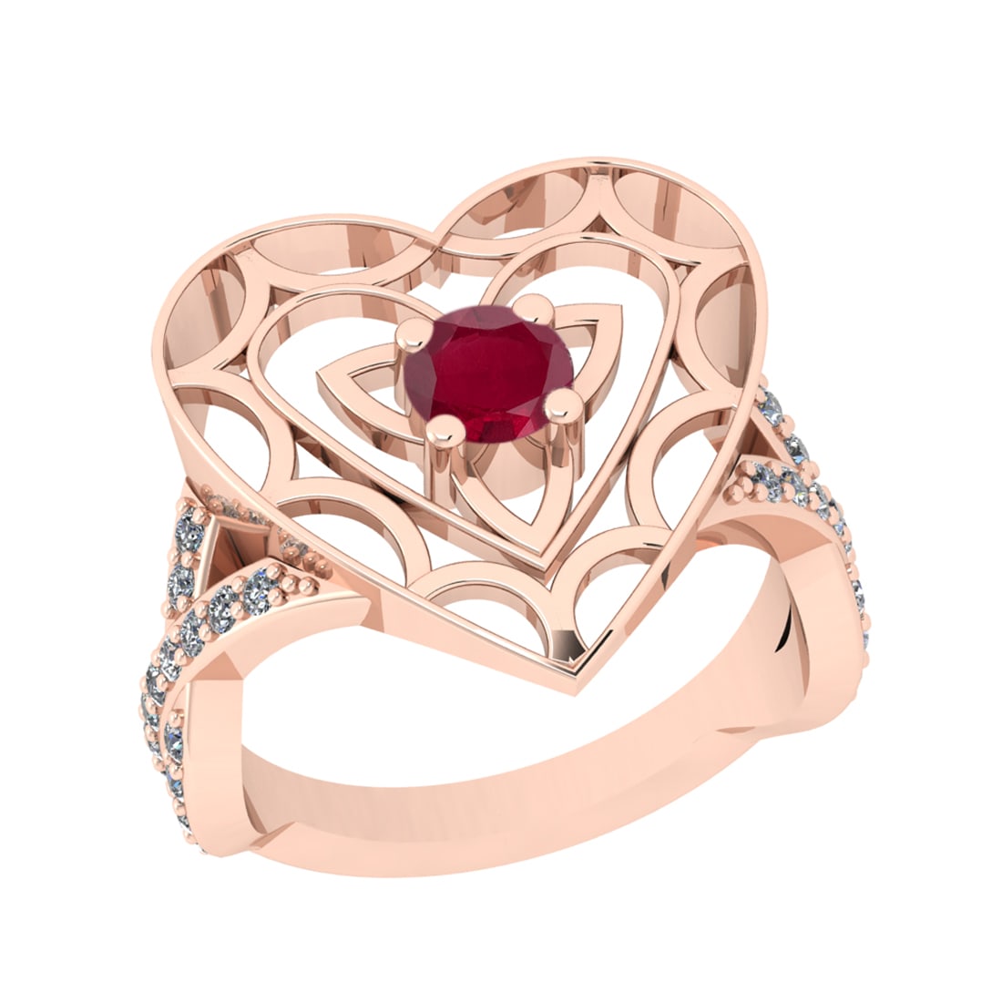 0.90 Ctw VS/SI1 Rubyand Diamond Prong Set 14k Rose Gold Engagement Ring: Center Stone Weight :-0.50 Ctw ( Round Cut ) Center Stone Color :-Ruby Center Stone Setting : Prong Side Diamond Weight Of Ctw :- 0.40 Ctw Color : J-K Clarity : VS/SI1 Daimond Setting : Prong Metal We