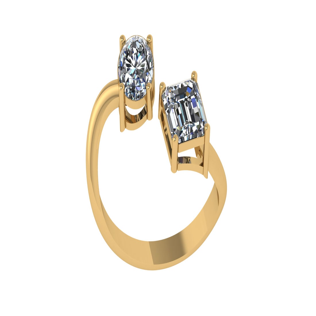 1.25 Ctw SI2/SI1 Diamond Prong Set 14K Yellow Gold Toi et Moi Two-Stone Eng: Total Daimond Weight :-1.25 Ctw ( Oval & Emerlad cut ) Color : G-H Clarity : SI2/SI1 Setting : Prong Metal Weight : Approx 2.80 gram 14K Yellow Gold Toi et Moi Two-Stone Engagement Ring Currnet Ring S