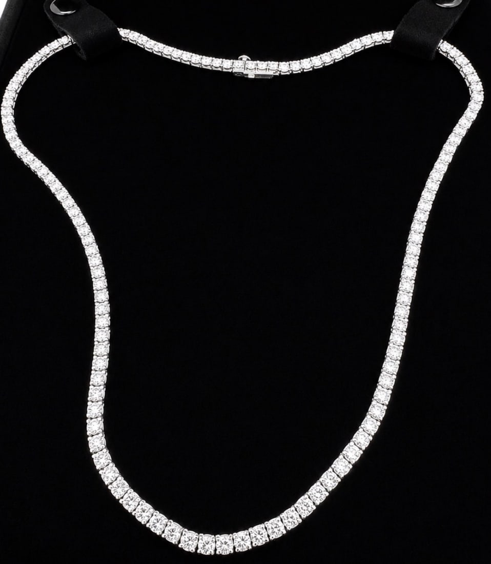 13.38 ctw 14K White Gold 17 inch Basket 4 Prong Tennis Necklace (LAB-GROWN): Shape: Round ;Metal Type: 14K White Gold ;Style: 17 inch Basket 4 Prong ;Color: F-G ;Clarity: SI ;Total Carat Weight: 13.38 (LAB-GROWN) #3SS76298v12