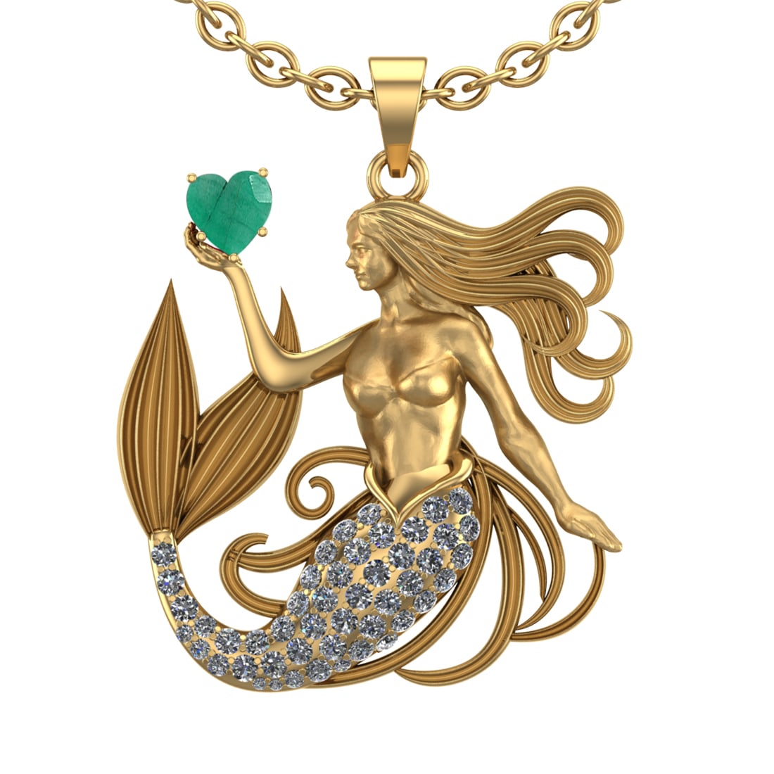 5.01 Ctw VS/SI1 Emerald and Diamond 14k Yellow Gold Pandant (ALL DIAMOND AR: Center Stone Weight :-2.00 Ctw ( Heart Cut) Center Stone Color :-Emerald Center Stone Setting : Prong Side Diamond Weight Of Ctw :- 3.01 Ctw Color : G-H Clarity : VS/SI1 Daimond Setting : Prong Metal 