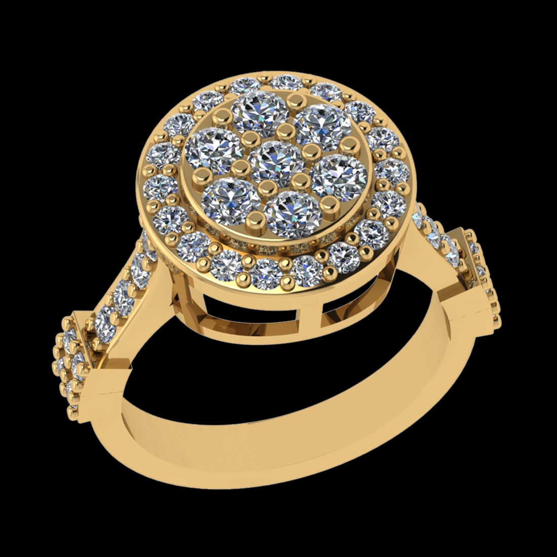 1.62 Ctw VS/SI1 Diamond 10K Yellow Gold Engagement Ring (ALL DIAMOND ARE LA: Center Daimond Weight :-0.77 Ctw ( Round Cut) Color : G-H Clarity : VS/SI1 Side Diamond Weight Of Ctw 0.85 Ctw Color : G-H Clarity : VS/SI1 Daimond Setting : Prong Metal Weight : Approx 7.21 gram 10K 