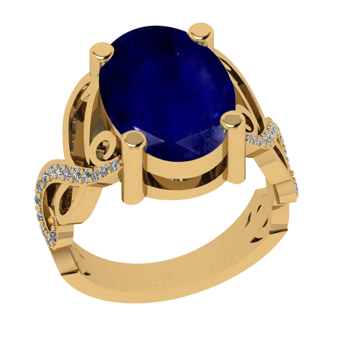 3.68 Ctw VS/SI1 Blue Sapphire and Diamond Prong Set 14K Yellow Gold Engagem: Center Stone Weight : 3.50 Ctw (Oval Cut) Center Stone Color : Blue Sapphire Setting : Prong Side Weight Of Ctw 0.18 Ctw Color : J-K Clarity : VS/SI1 Stone Setting : Prong Metal Weight : Approx 7.10 g