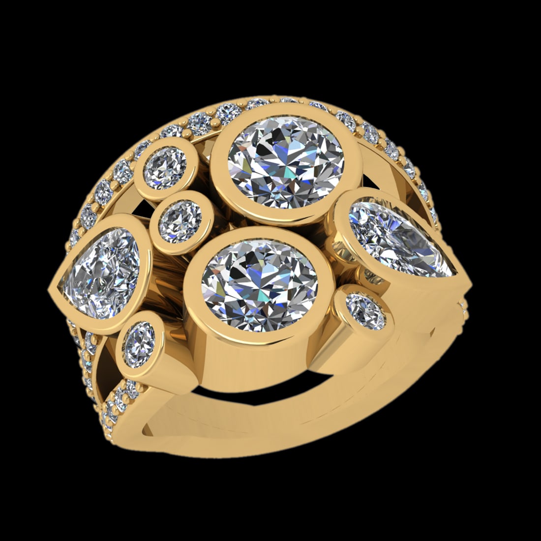 4.63 Ctw VS/SI1 Diamond Prong Set 10k Yellow Gold Engagement Ring: Center Daimond Weight :-3.50 Ctw ( Pear & Round Cut) Color : J-K Clarity : VS/SI1 Side Diamond Weight Of Ctw 1.31 Ctw Color : J-K Clarity : VS/SI1 Daimond Setting : Prong Metal Weight : Approx 7.21 gr