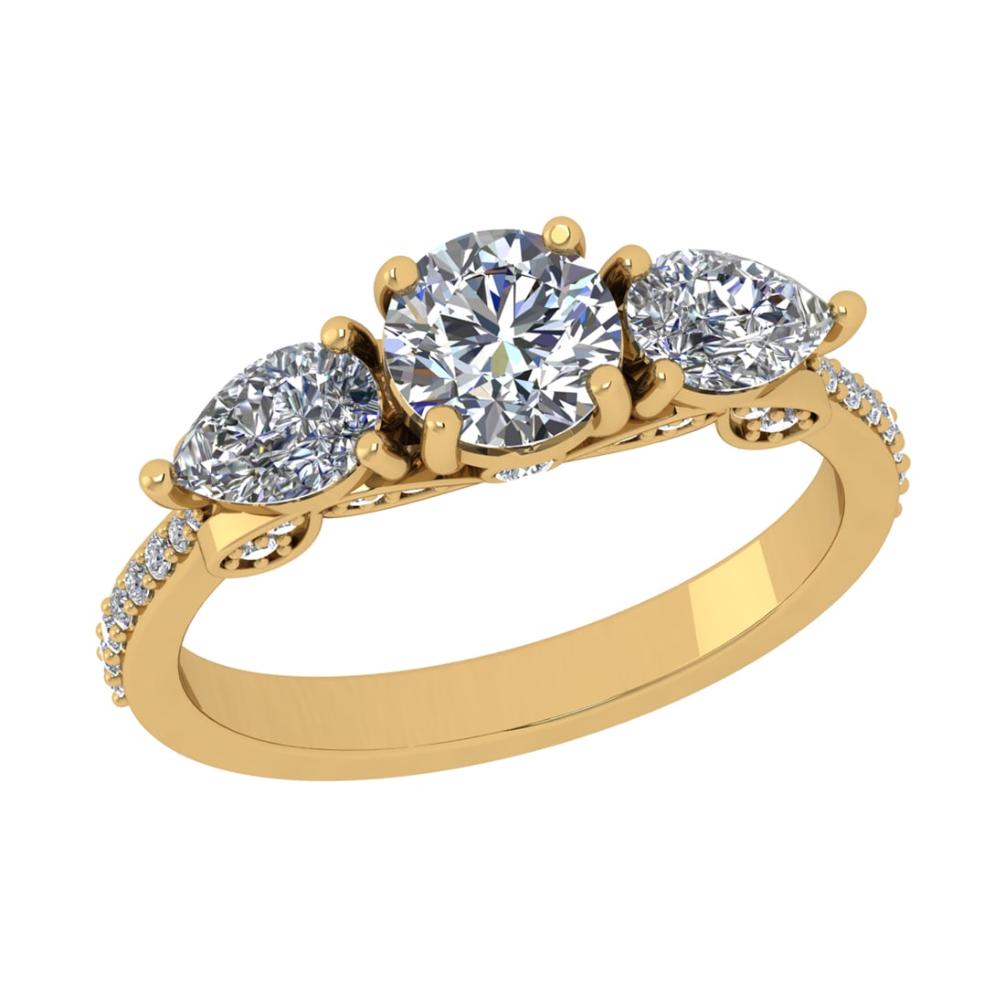 1.97 Ctw SI1/SI2 Diamond Prong Set 14k Yellow Gold Engagement Ring: Center Daimond Weight :-1.50 Ctw ( Pear & Round Cut) Color : G-H Clarity : SI1/SI2 Side Diamond Weight Of Ctw 0.47 Ctw Color : G-H Clarity : SI1/SI2 Daimond Setting : Prong Metal Weight : Approx 3.90 