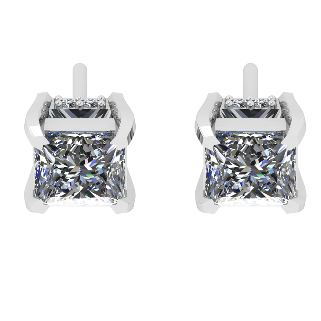 1.58 Ctw VS/SI1 Diamond 14k white Gold Stud Earrings (ALL DIAMOND ARE LAB G: Center Daimond Weight :-1.50 Ctw ( Princess Cut) Color : G-H Clarity : VS/SI1 Side Diamond Weight Of Ctw 0.08 Ctw Color : G-H Clarity : VS/SI1 Daimond Setting : Prong Metal Weight : Approx 1.45 gram 1