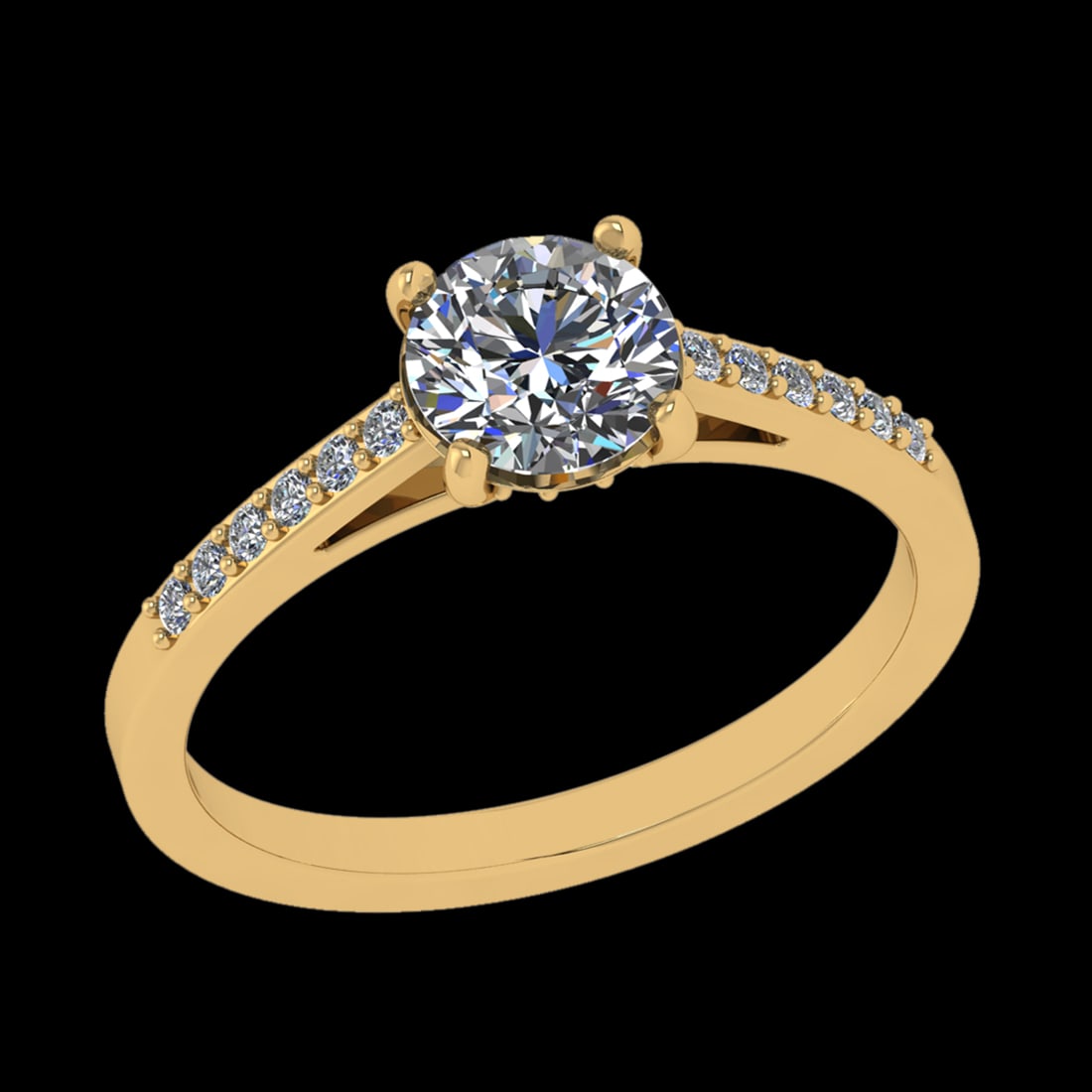 1.06 Ctw VS/SI1 Diamond Prong Set 18k Yellow Gold Engagement Ring (ALL DIAM: Center Daimond Weight :-0.84 Ctw ( Round Cut) Color : G-H Clarity : VS/SI1 Side Diamond Weight Of Ctw 0.22 Ctw Color : G-H Clarity : VS/SI1 Daimond Setting : Prong Metal Weight : Approx 3.95 gram 18k 