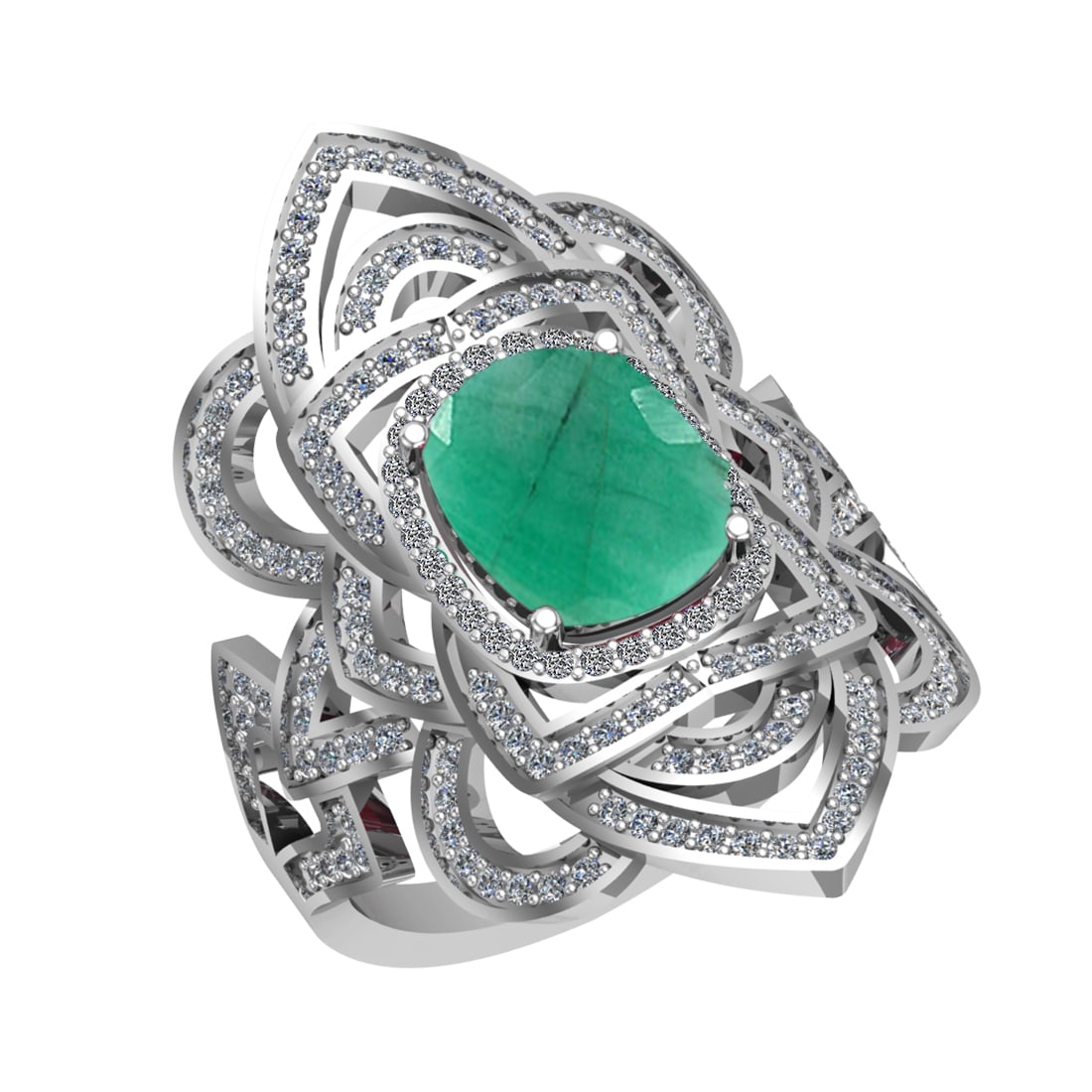3.40 Ctw VS/SI1 Emerald and Diamond 14k White Gold Engagement Halo Ring (LA: Center Stone Weight :- 2.50 Ctw ( Cushion Cut) Color :- Emerald Center Stone Setting : Prong Side Diamond Weight Of Ctw 0.90 Ctw Color : G-H Clarity : VS/SI1 Stone Setting : Prong Metal Weight : Appro