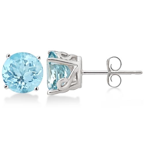 Antique style Art Deco Aquamarine Stud Earrings 14k White Gold 2.50ctw: CENTER STONE; Aquamarine CENTER STONE CLARITY; CENTER STONE COLOR; Blue CENTER STONE SETTING; Prong SIDE STONE CLARITY; SIDE STONE COLOR; SIDE STONE SETTING; ctw OF SIDE STONE: SIDE STONE QUALITY; #3S