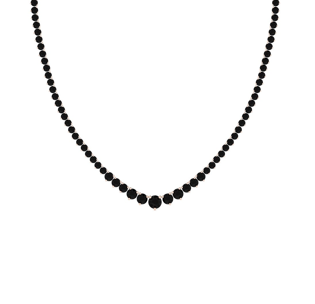 5.63 Ctw i2/i3 Treated Fancy Black Diamond 14K Rose Gold Necklace: Center Diamond Weight : 5.63 Ctw Center Diamond Color : Treated Fancy Black Dimaond Center Clarity : i2/i3 Center Stone Setting : Prong Metal Weight : Approx 15.20 Gram 14K Rose Gold Ladies Fashion Ne