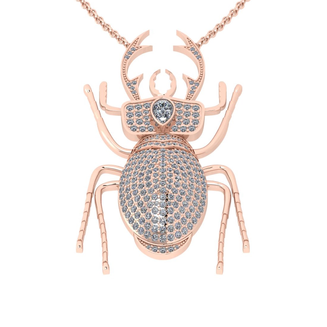 2.75 Ctw SI2/I1 Diamond 14K Rose Gold Creature Necklace: Center Weight : 0.50 Ctw (Pear Cut) Center Diamond Color : J-K Center Stone Setting : Prong Center Stone Clarity : SI2/I1 Side Stone Weight Of Ctw 2.25 Ctw Side Stone Color : G-H Stone Clarity : SI2/I