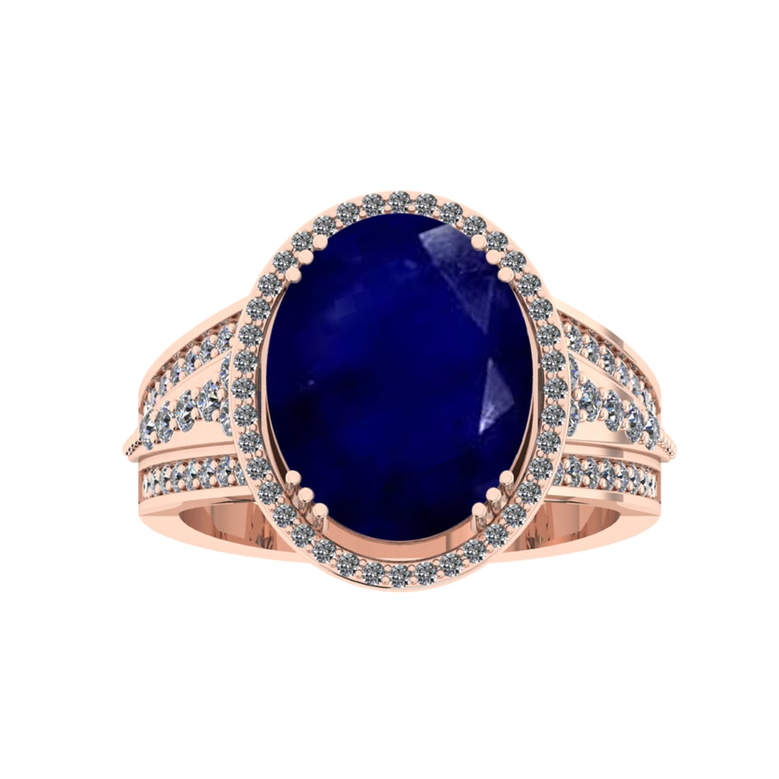 5.60 Ctw VS/SI1 Blue Sapphire And Diamond 14k Rose Gold Engagement Ring (AL: Center Stone Weight : 5.00 Ctw ( Oval Cut ) Center Stone Color : Blue Sapphire Stone Setting : Prong Side Diamond Weight Of Ctw 0.60 Ctw Side Stone Color : G-H Stone Clarity : VS/SI1 Stone Setting : P