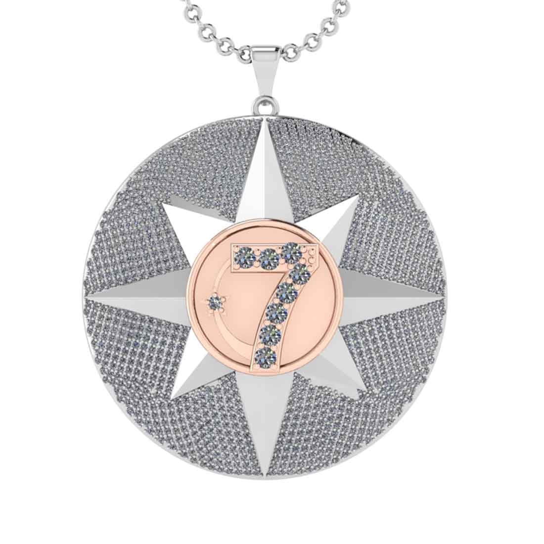 7.68 Ctw SI2/I1 Diamond 14K White and Rose Gold two tone two tone Pendant N: Total Diamond Weight : 7.68 Ctw (Round cut) Center Diamond Color :- J-K Center Clarity : SI2/I1 Stone Setting : Prong Metal Weight : Approx 22.90 Gram 14K White and Rose Gold Pendant Necklace #3SS3652