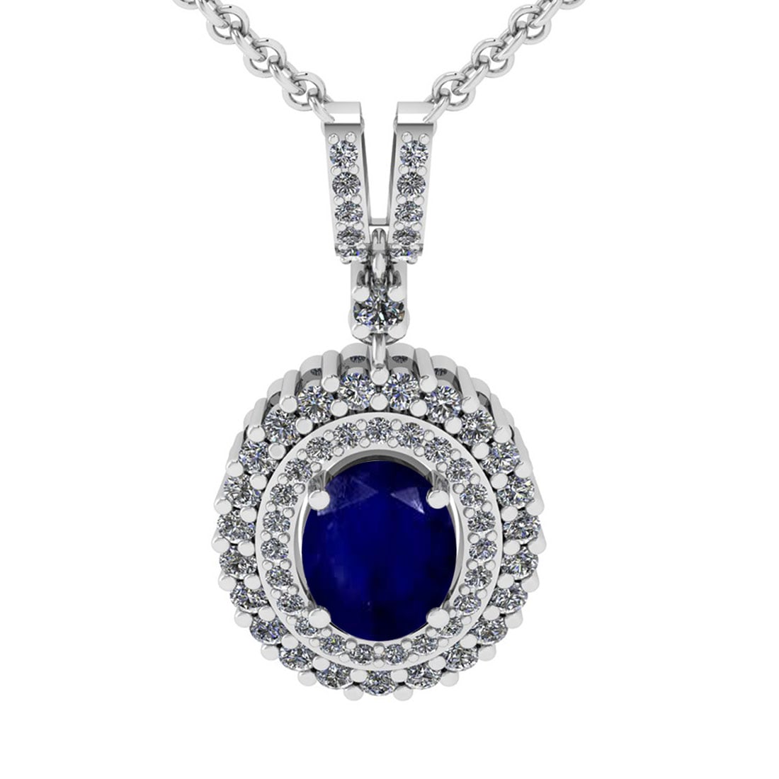 1.80 Ctw VS/SI1 Blue Sapphire And Diamond 14K White Gold Necklace (ALL DIAM: Color Stone Weight : 1.25 Ctw ( Oval Cut ) Center Stone Color : Blue Sapphire Stone Setting : Prong Side Diamond Weight Of Ctw 0.55 Ctw Side Stone Color : J-K Stone Clarity : VS/SI1 Stone Setting : Pr