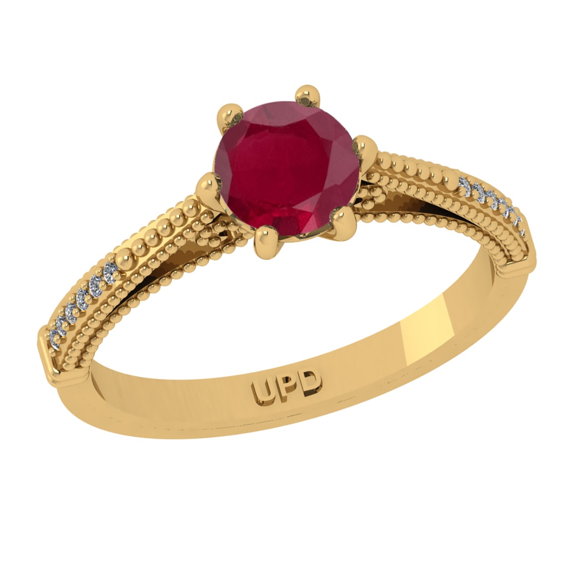0.90 Ctw VS/SI1 Ruby and Diamond 14k Yellow Gold Engagement Ring (ALL DIAMO: Center Stone Weight :-0.84 Ctw ( Round Cut) Center Stone Color :-Ruby Center Stone Setting : Prong Side Diamond Weight Of Ctw :- 0.06 Ctw Color : J-K Clarity : VS/SI1 Daimond Setting : Prong Metal Wei