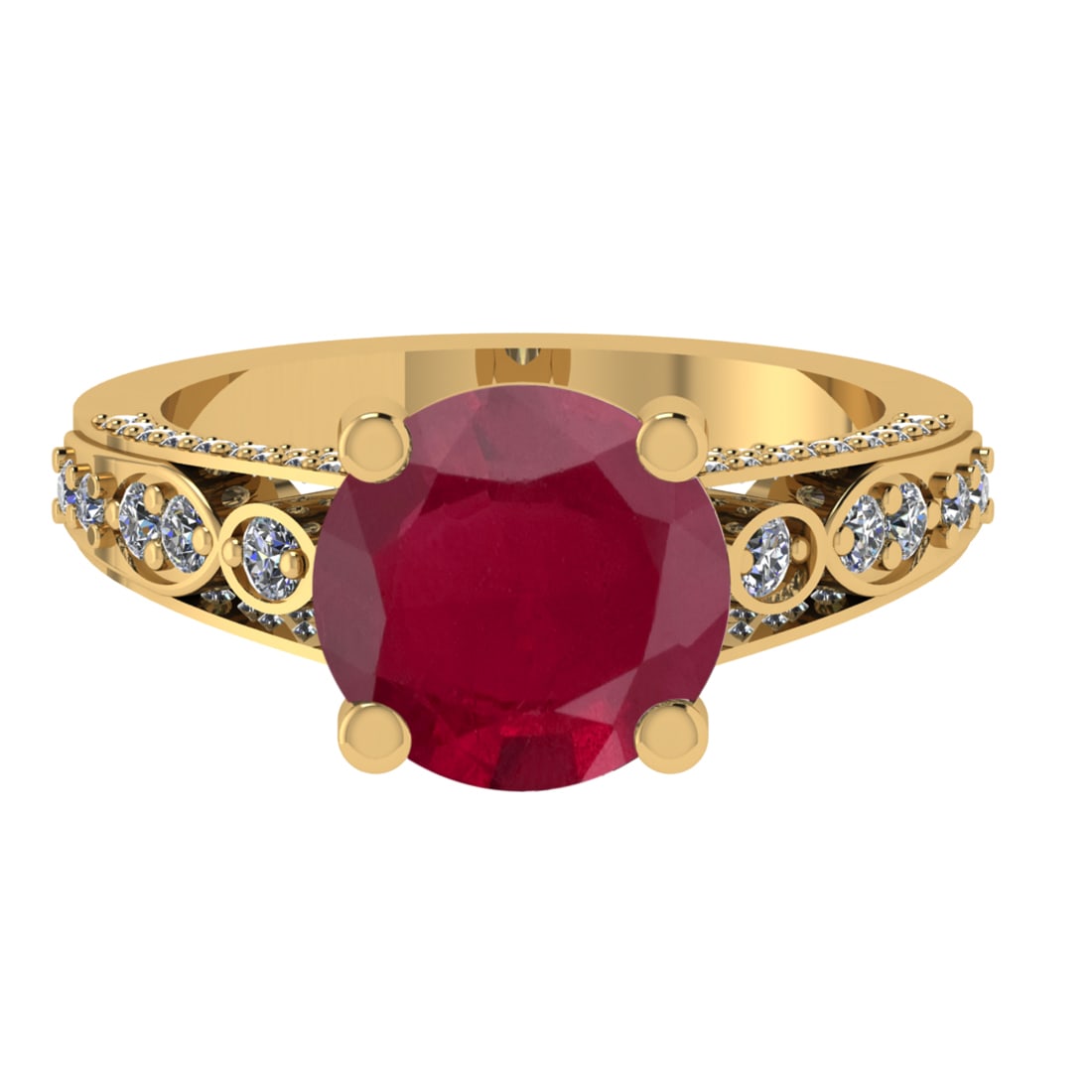 3.32 Ctw VS/SI1 Ruby and Diamond 14k Yellow Gold Engagement Ring (ALL DIAMO: Center Stone Weight :-2.75 Ctw ( Round Cut) Center Stone Color :-Ruby Center Stone Setting : Prong Side Diamond Weight Of Ctw 0.58 Ctw Color : G-H Clarity : VS/SI1 Daimond Setting : Prong Metal