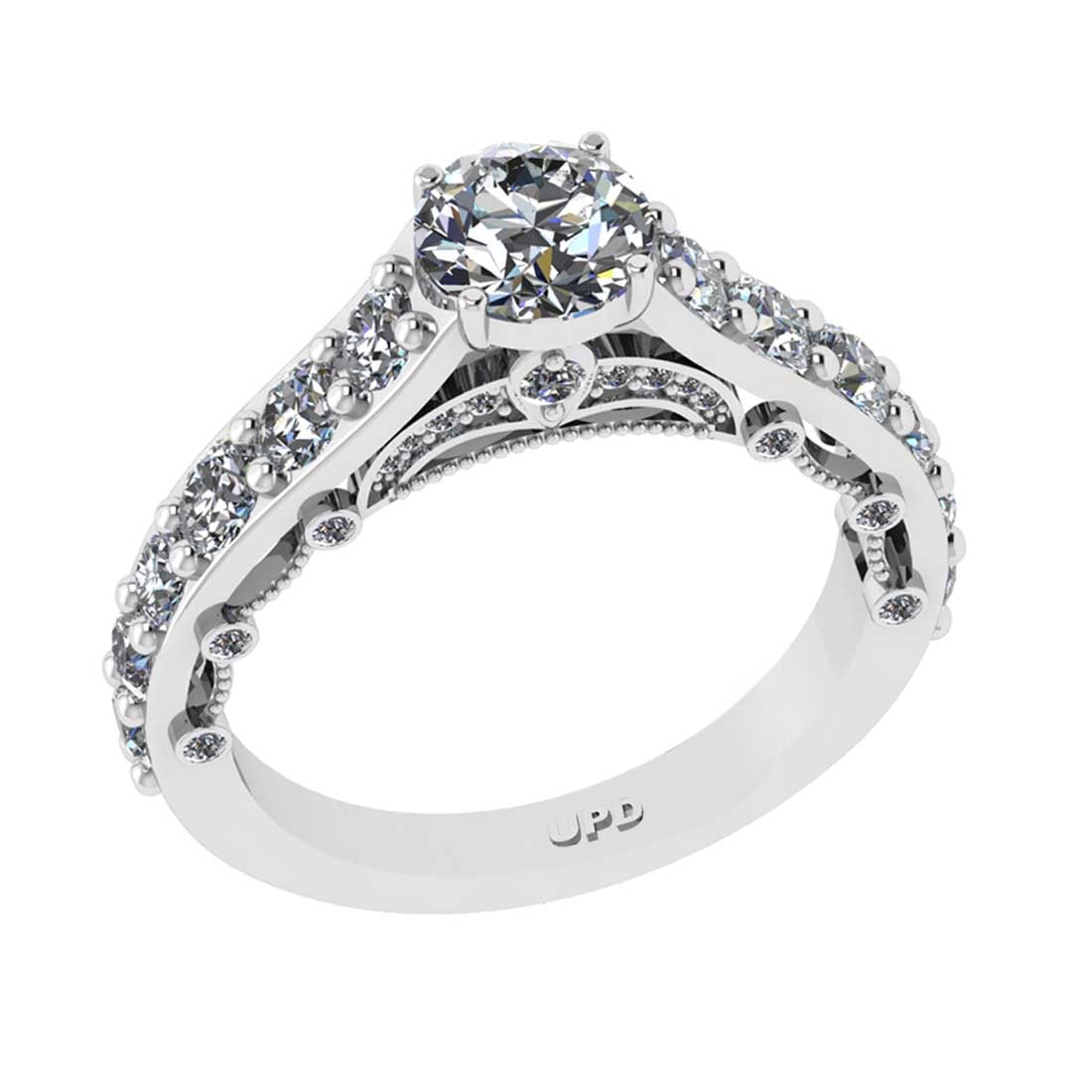 2.47 Ctw VS/SI1 Diamond 14K White Gold Vintage Style Engagement Ring: Center Diamond Weight : 1.30 Ctw (Round Cut) Center Color :-G-H Center Stone Clarity :- VS/SI1 Center Stone Setting : Prong Side Stone Weight Of Ctw 1.17 Ctw Side Stone Color : G-H Stone Clarity :