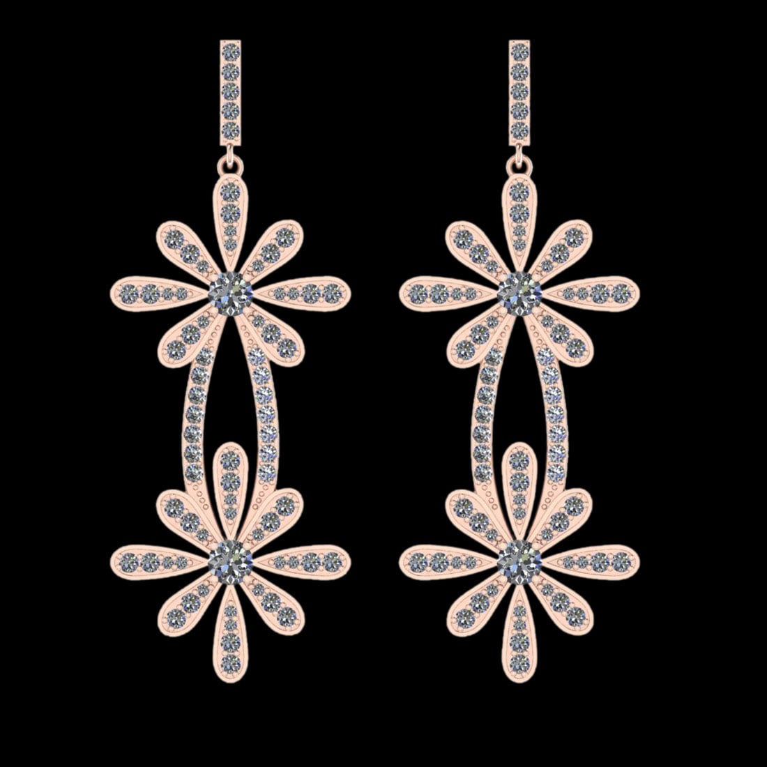 6.20 Ctw VS/SI1 Diamond 10K Rose Gold Dangling Earrings: Diamond Weight : 6.20 Ctw ( Round Cut ) Diamond Stone Color : J-K Stone Clarity : VS/SI1 Stone Setting : Prong Metal Weight : Approx 13.50 Gram 10K Rose Gold Dangling Earrings (ALL DIAMOND ARE LAB