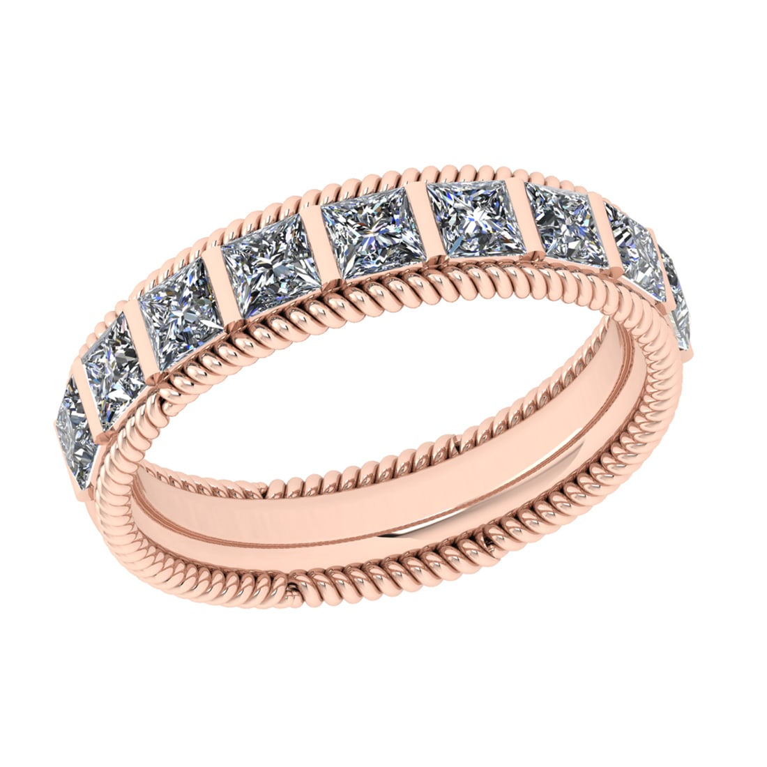 2.61 Ctw SI2/I1 Diamond 14K Rose Gold Entity Band Ring: Tota; Diamond Weight : 2.61 Ctw (Princess Cut) Color : J-K Setting : Prong Clarity :SI2/I1 Metal Weight : Approx 9.00 Gram 14K Rose Gold Entity Band Ring Current Ring Size-7 #3SS94309v7