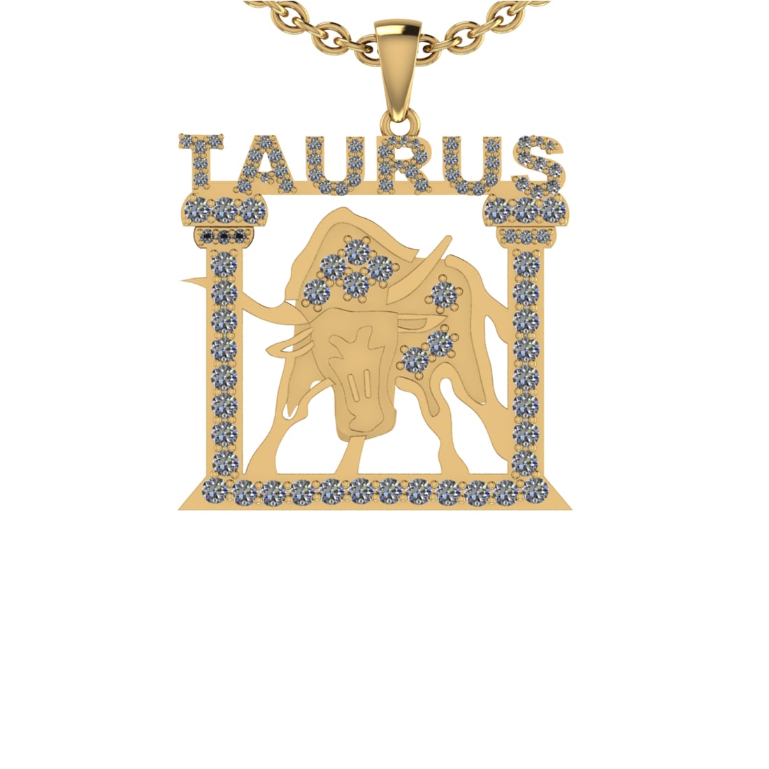 1.77 Ctw SI2/I1 Diamond 14K Yellow Gold Taurus Zodiac Sign Necklace (1 of 1)