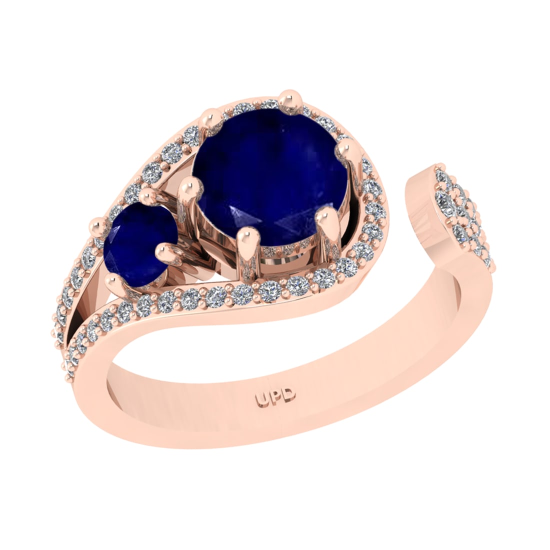 1.79 Ctw I2/I3 Blue Sapphire And Diamond 14K Rose Gold Engagement Ring: Center Stone Weight : 1.55 Ctw ( round Cut ) Center Stone Color : Blue Sapphire Stone Setting : Prong Side Diamond Weight Of Ctw 0.24 Ctw Side Stone Color : J-K Stone Clarity : SI2/I1 Stone Setting : 