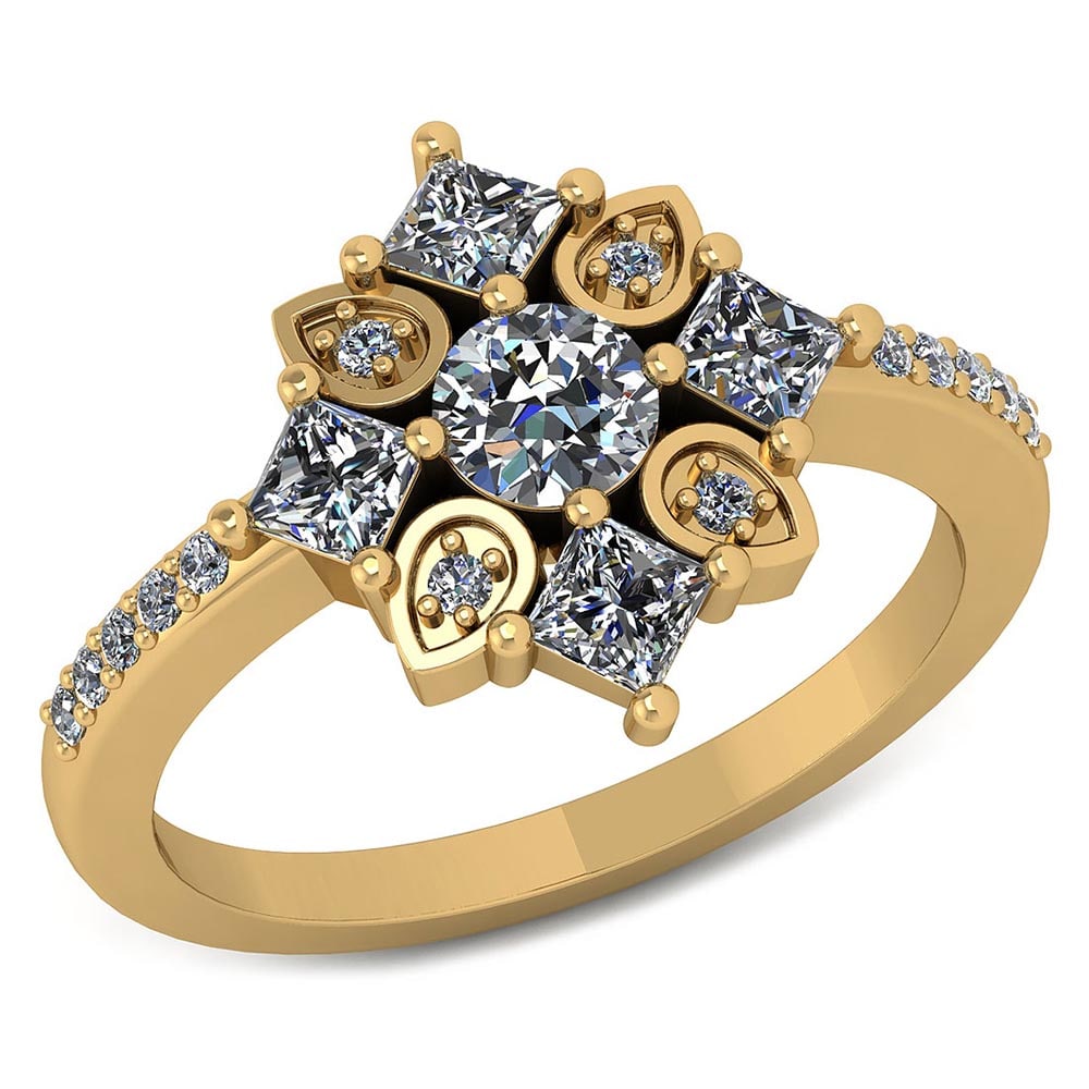 VS/SI1 Certified .80 CTW Round and Princess Cut Diamond 14K Yellow Gold Rin: Center Stone .40 CTW Diamond ( 1 Psc Round Cut LAB GROWN IGI VS/SI1 Certified DIAMOND)Center Stone Clarity:VS/SI1 Center Stone Color : White Diamond Stone Setting ;Prong Side Stone Clarity;VS/SI1 Side