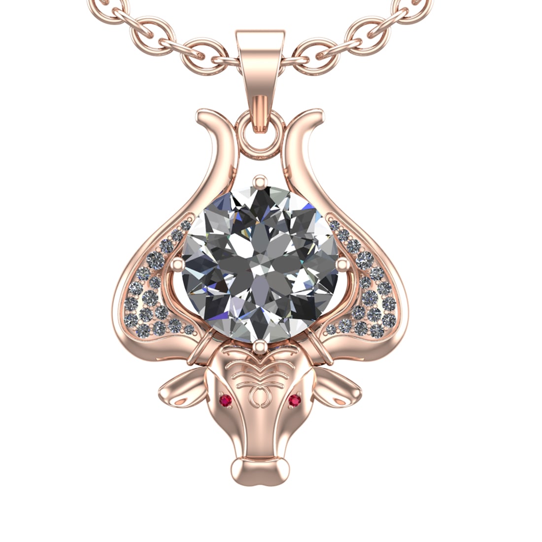 2.89 Ctw VS/SI1 Diamond 14k Rose Gold Creature Theme Pendant Necklace (ALL: Eye Stone Weight :- 0.05 ctw Eye Stone Color :- ( Ruby) Center Daimond Weight :-2.50 Ctw ( Round Cut) Color : G-H Clarity : VS/SI1 Side Diamond Weight Of Ctw 0.34 Ctw Color : G-H Clarity : VS/SI1