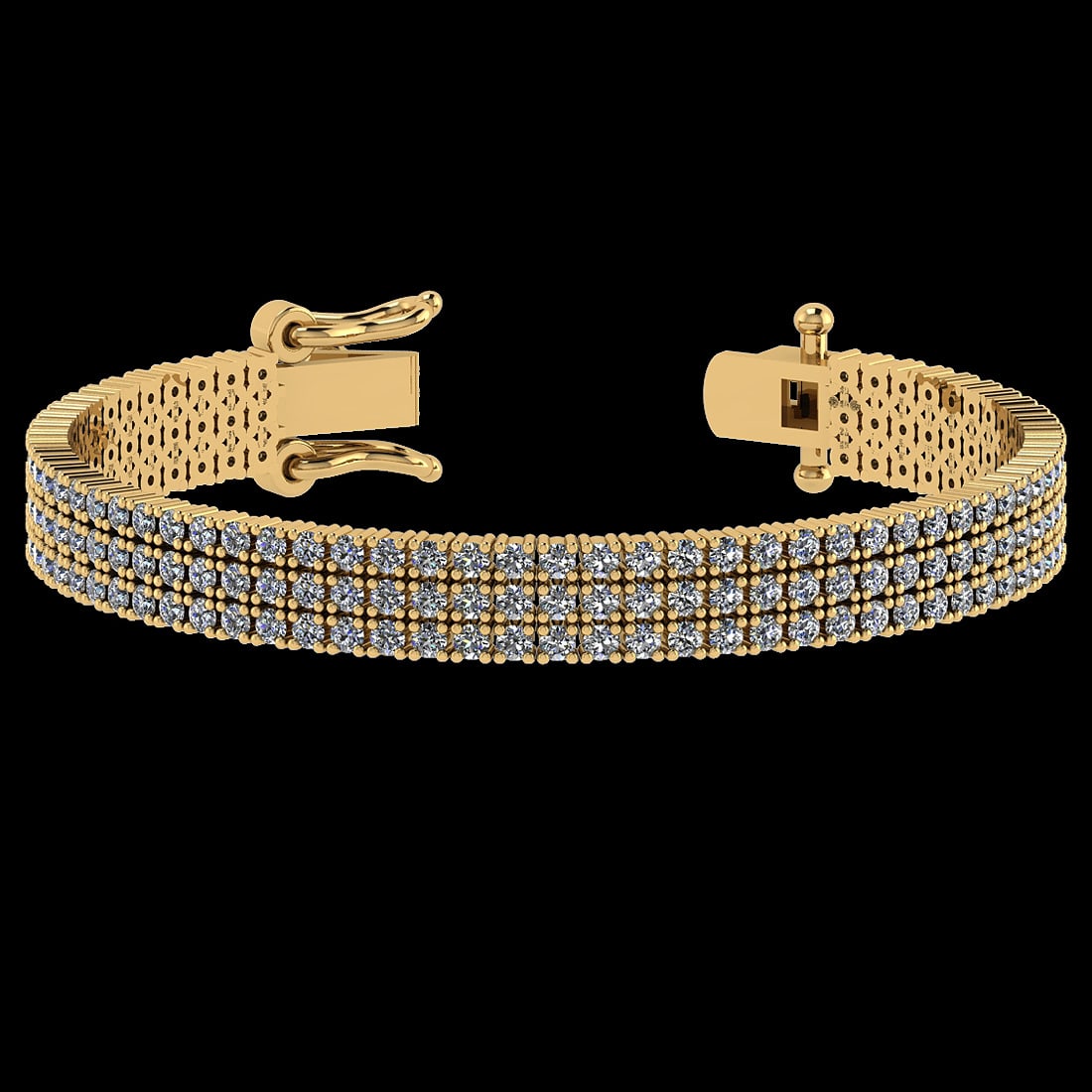 4.92 Ctw VS/SI1 Diamond 14K Yellow Gold 3 Row Bracelet (ALL DIAMOND ARE LAB: Center Diamond Weight : 4.92 Ctw (Round Cut) Center Diamond Color :- J-K Center Clarity : VS/SI1 Stone Setting : Prong 14K Yellow Gold 3 Row Bracelet Size -7 Inch (ALL DIAMOND ARE LAB GROWN )