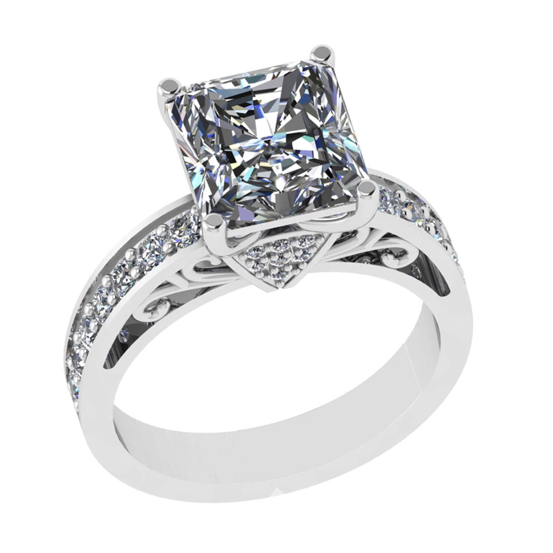 3.38 Ctw VS/SI1 Diamond 14k white Gold Engagement Ring(ALL DIAMOND ARE LAB: Center Daimond Weight :-2.80 Ctw ( Princess Cut) Color : G-H Clarity : VS/SI1 Side Diamond Weight Of Ctw 0.58 Ctw Color : G-H Clarity : VS/SI1 Daimond Setting : Prong Metal Weight : Approx 4.91 gram