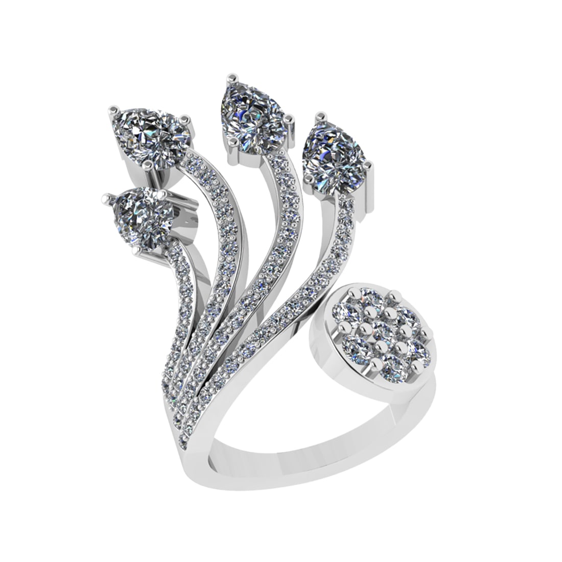 3.25 Ctw VS/SI1 Diamond 14K White Gold Engagement Ring (ALL DIAMOND ARE LAB: Center Diamond Weight : 2.00 Ctw ( 4pec Pear Cut) Center Diamond Color :-J-K Center Stone Setting : Prong Clarity : VS/SI1 Total Weight Of Ctw 1.25 Ctw Color : J-K Clarity : VS/SI1 Stone Setting :