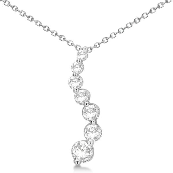 Curved Seven Stone Diamond Journey Pendant Necklace 14k W. Gold 1.00ctw: CENTER STONE; Diamond CENTER STONE CLARITY; SI1 CENTER STONE COLOR; J-K CENTER STONE SETTING; Prong SIDE STONE CLARITY; SIDE STONE COLOR; SIDE STONE SETTING; ctw OF SIDE STONE: SIDE STONE QUALITY; #3S