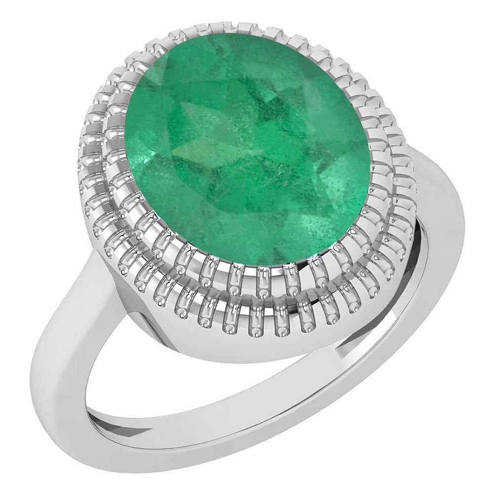 Certified 5.05 Ctw Emerald 14K White Gold Solitaire Ring: Stone Weight Approx ; 5.05 Ctw( 1 Pcs Oval) Center Stone Color: Emerald Center Stone Setting ; Prong Metal Weight : Approx 5.50 Gram Gold 14K White Gold Solitaire Ring #3SS21688v6